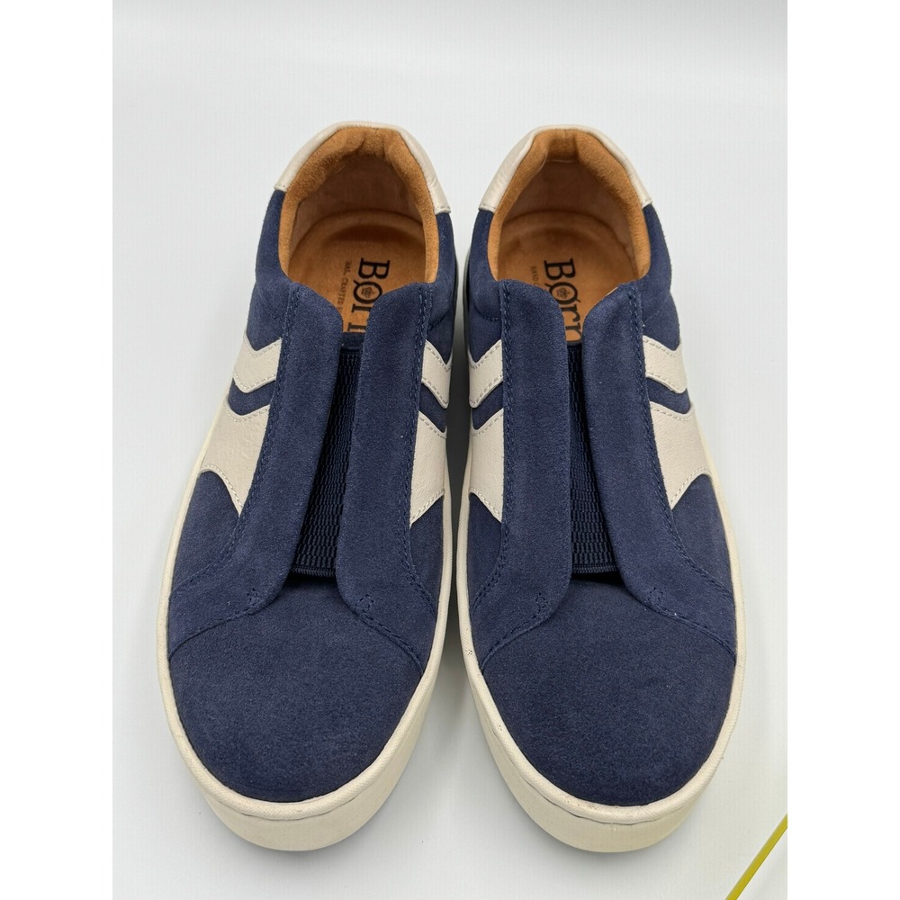 Born Mens Navy Blue Suede Cream Leather Slip On Sneakers Size 8M